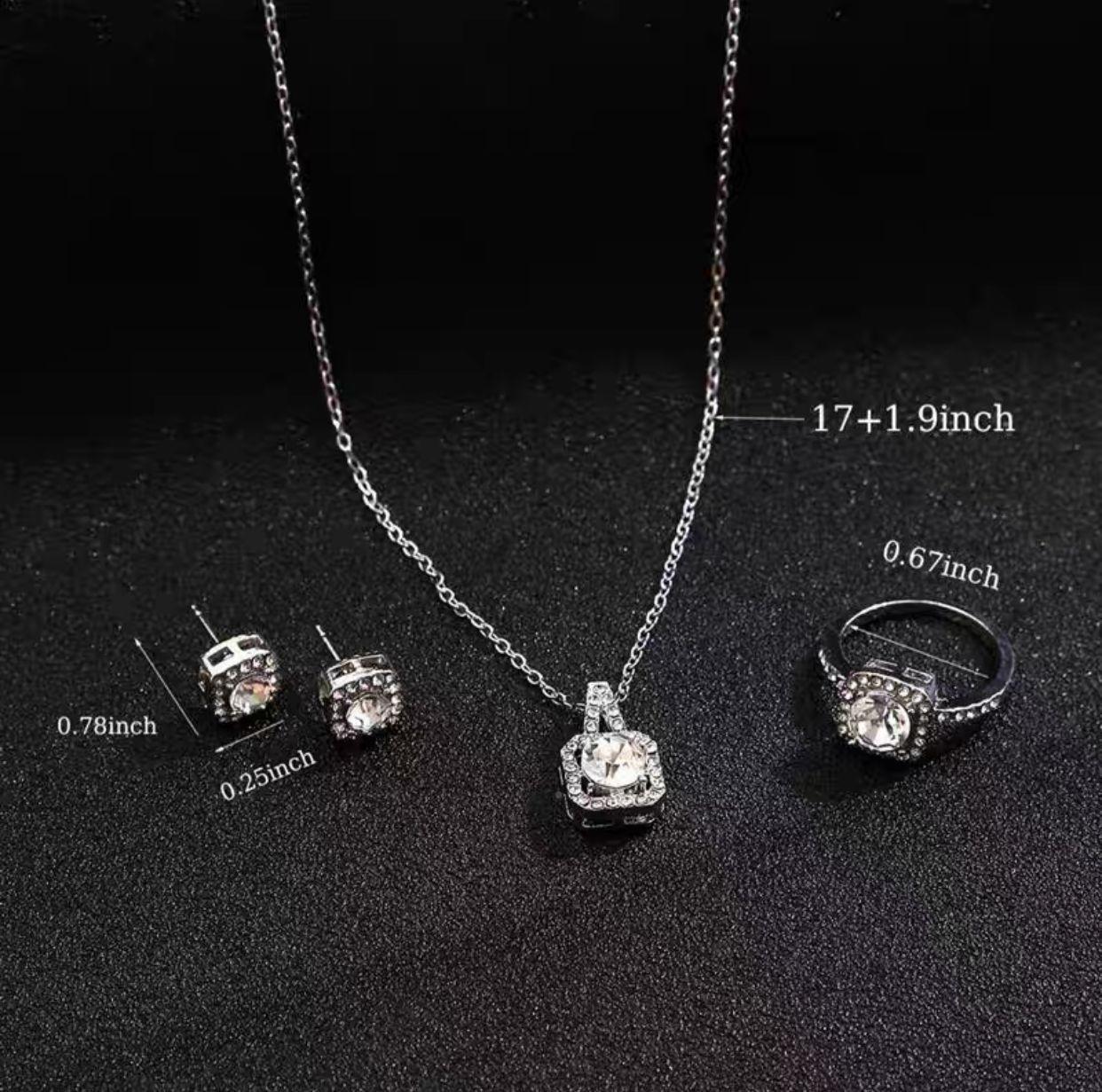 Glamorous  Silver Jewelry Set - Necklace,Earring & Ring